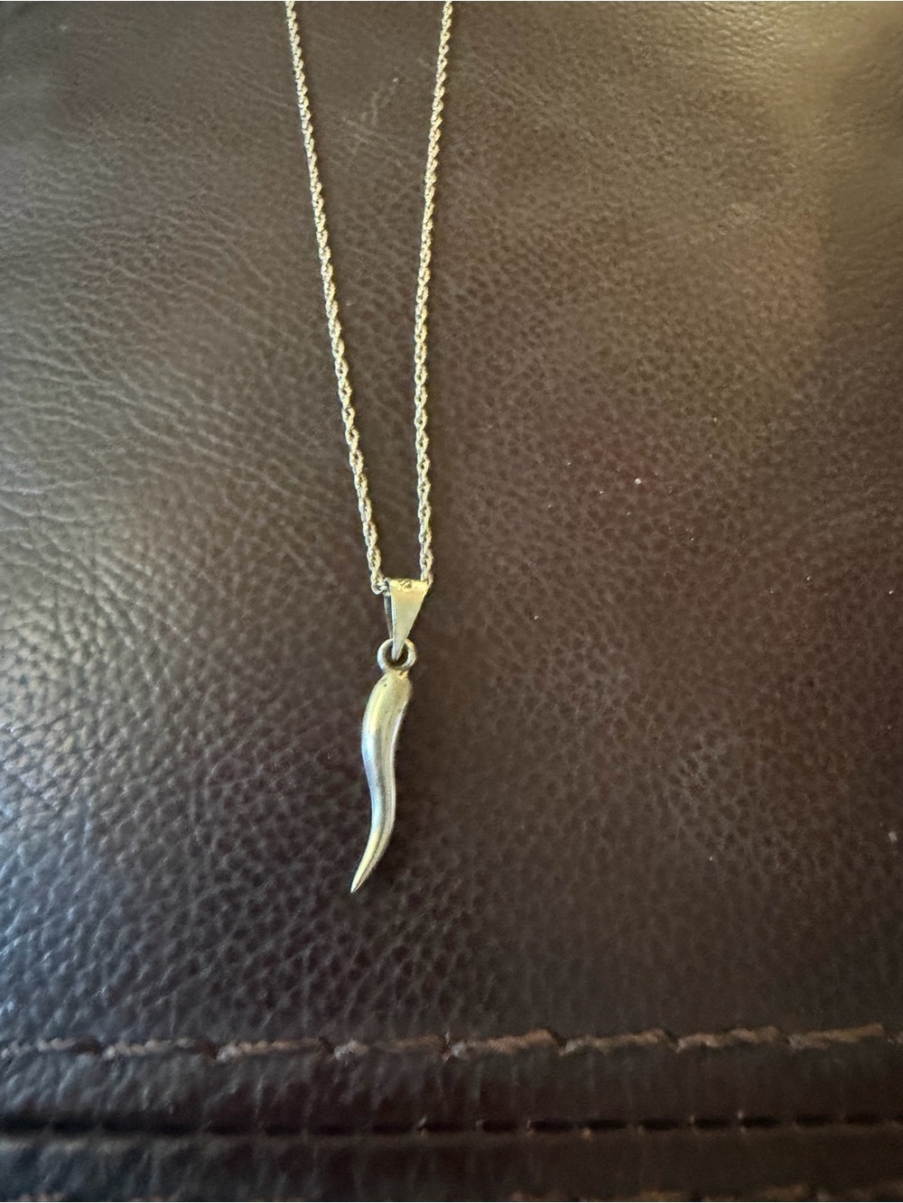 Sterling Silver Curved Horn Pendant Necklace - Silver 16” 925 chain #461 - Picture 6 of 7